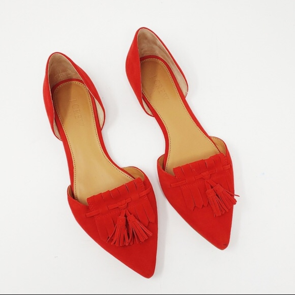 J Crew D’Orsay Red Suede Tassel Flats Women’s 6